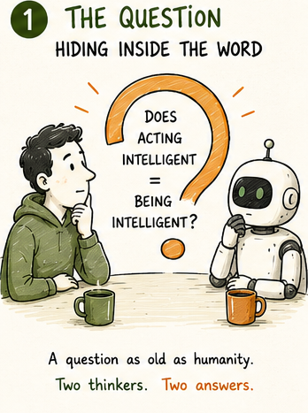 Human and machine facing each other, does acting intelligent mean being intelligent?